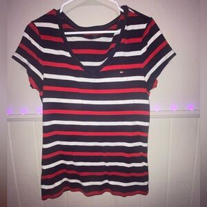 Red, white and blue striped Tommy Hilfiger top.
